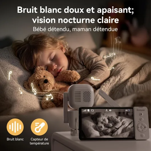 Babyphone Caméra avec Écran IPS 5", Fonctionne avec ou sans WiFi – FHSS Sécurisé, sans Abonnement, sans Cloud, Application Mobile, Vision Nocturne, VOX, Audio Bidirectionnel
