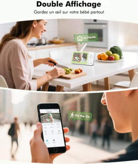 1080P Babyphone Camera 360° PTZ, Baby Phone avec Caméra Vidéo et Audio APP, Vision Nocturne Infrarouge, Zoom 4X, Détection de Mouvement/Son Suivi Automatique, Alarmes de Zone Baby 1pcs Cyan