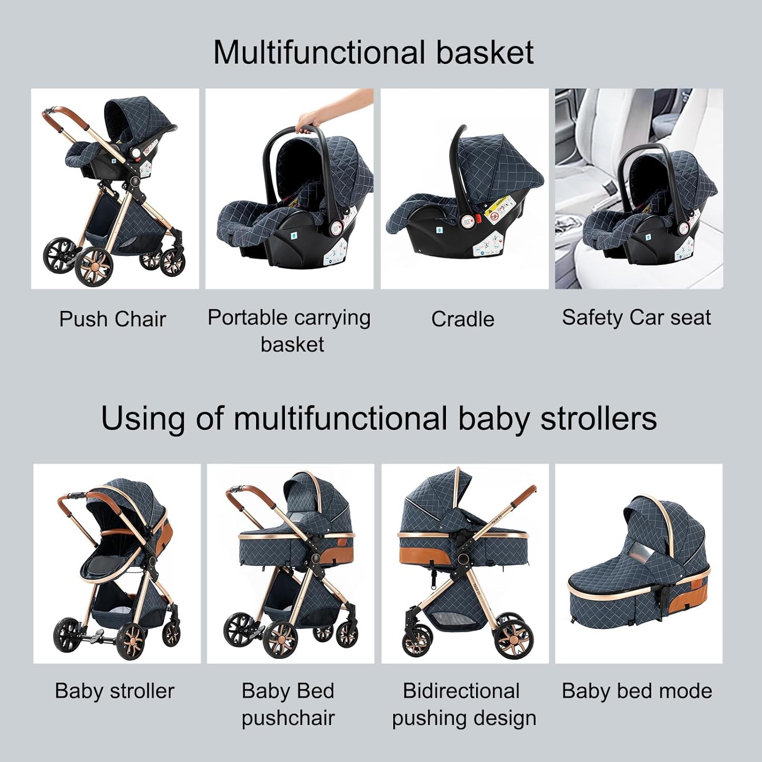 Poussette 3 en 1, Haute vue Poussette Bebe Pliante, Poussant Avant Et Arrière En aluminium, Système De Voyage Pour Bébé (V9 Black) 3 in 1 V9 Black 3 in 1-V9 Model