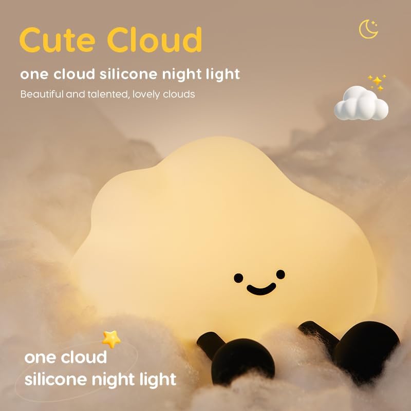 Lampe de Nuit en Silicone en Forme de Nuage, Lampe LED Tactile Dimmable, Lampe de Chevet Rechargeable avec USB, Lampe Souple pour Nursery, Décoration et Cadeaux pour Chambre d'Enfant(Cloud)