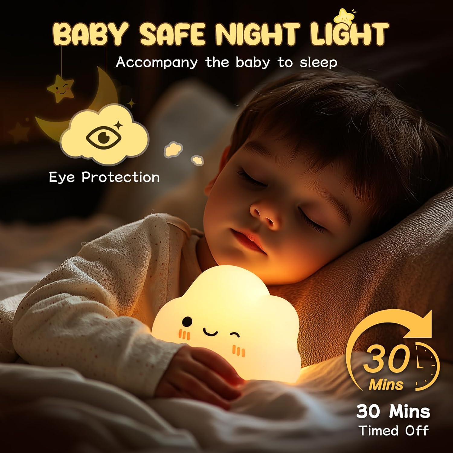 Veilleuse Bébé Nuage Veilleuse Enfant Rechargeable, 7 Couleurs 3 Luminosité, Veilleuse Bebe Maternité, Lampe de Chevet Enfant Deco Chambre Bebe, Blanc