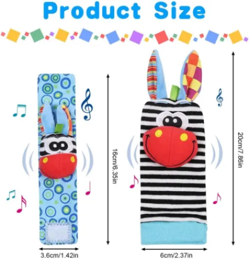 Hochet Bebe, Poignet et Chaussettes Hochet, Jouet Bebe 0 3 6 Mois, 0-9 Mois Jouet Nouveau Né Garçon Fille (Multicolore)-4PC