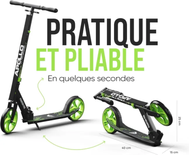 Trotinette aux Roues XXL - 200mm - Trotinette Freestyle de Ville Phantom Pro - City Scooter Pliable et à Hauteur Ajustable pour Adultes et Enfants
