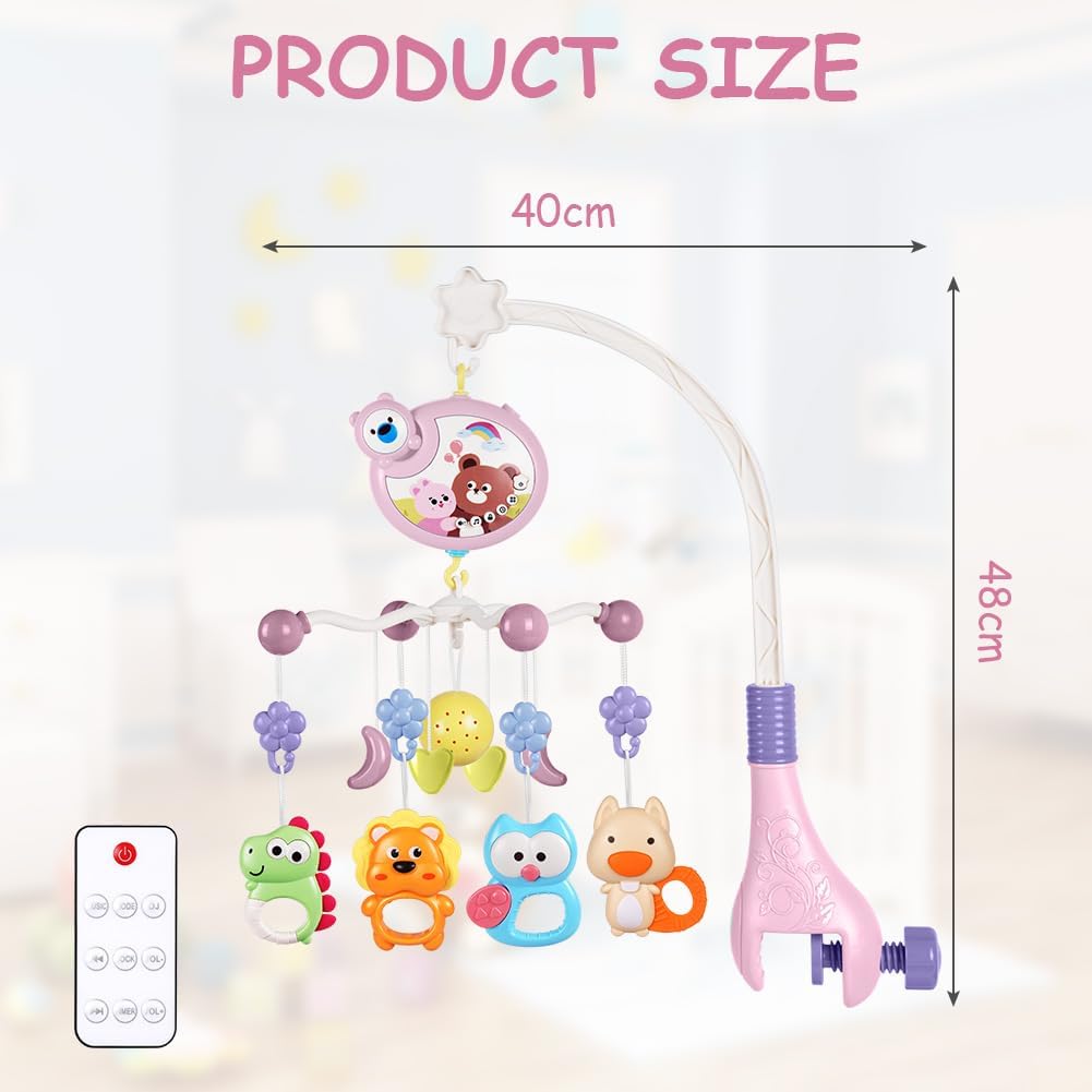 Mobile Musical bébé, Musical Lit Bébé,Mobile de Voyage,3-in-1 Mobile Musical Lit Bébé avec Lumières et Musique,Mobile Musical Berceau Bébé, Projecteu - Cadeau pour Nouveau Née rose