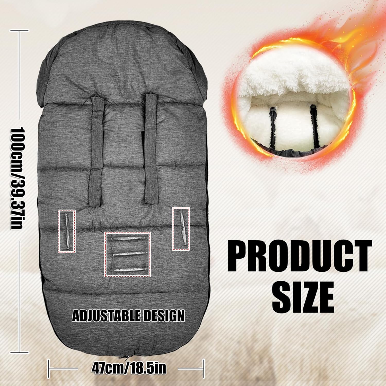 Chanceliere Universelle pour Poussette, Chanceliere Bebe Poussette, Cosy, Stroller Footmuff Hiver Compatible avec Plupart Poussettes, Double épaississement (Gris Foncé)