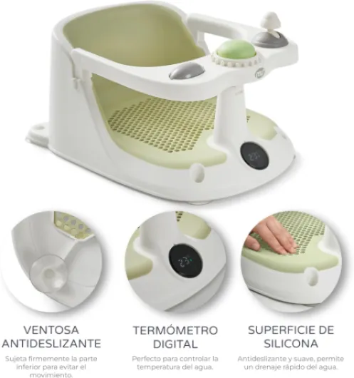 BabyWorld Siège de douche antidérapant pour enfants avec température de 6 à 24 mois, chaise de baignoire ou douche avec barre pour un placement facile du bébé Vert