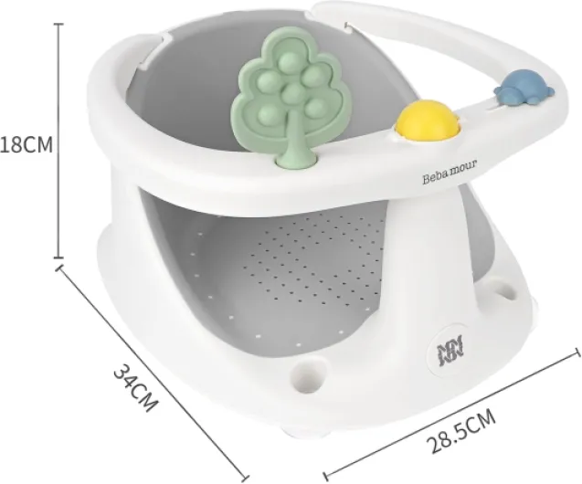 Bebamour Siège de bain bébé 6 mois+ Enfant Baignoire Antidérapante Bébé Bain avec Jouets, Pot à eau bébé Grey New