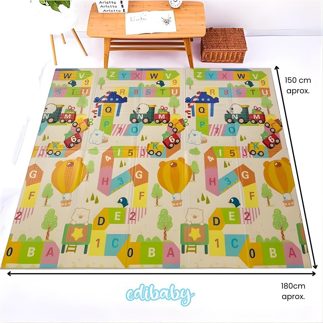 Edibaby, Tapis Eveil Bebe, 180 x 150 cm, Épaisseur 1 cm, Design Enfant, Tapis de Jeu Rembourré en XPE, Réversible et Pliable, Tapis Activités pour Chambre (Playground - 180x150 - 1cm) Playground Edition