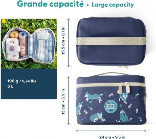Sac Isotherme Repas Enfant Frosty bleu Wolf – Glacière pour Transporter Lunch Box, Gourde, Accessoires et Encas - Sac Gouter Idéal pour Ecole/Pique-nique – Personnalisable – Motif Loup