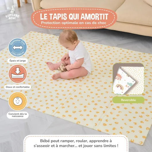 Tapis D'éveil Bébé Pliable Epais Réversible 120x180x1cm - Tapis De Jeu Pour Enfant Bebe - Tapis De Sol XXL En Mousse - Tapis De Motricité Favorisant Le Développement Sensoriel - Cadeau Naissance Bébé 120x180cm Model 2