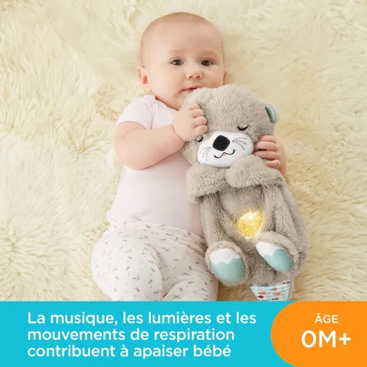Fisher-Price Ma Loutre Câlins Bonne Nuit Peluche - Peluche Veilleuse Bébé Musicale et Lumineuse - Veilleuse Doudou Bruit Blanc Bébé - Cadeau Naissance Fille et Garçon Nouveau né, FXC66