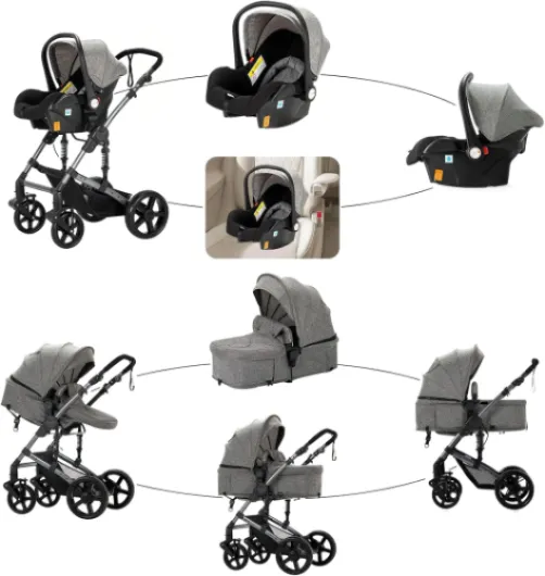 Poussette 3 en 1 convertible réversible - Châssis triangulaire & suspension double ressort - Pliage en un clic pour nouveau-nés et toddlers(Noir&Or) 3 in 1-588 Noir&Or 3 in 1-588
