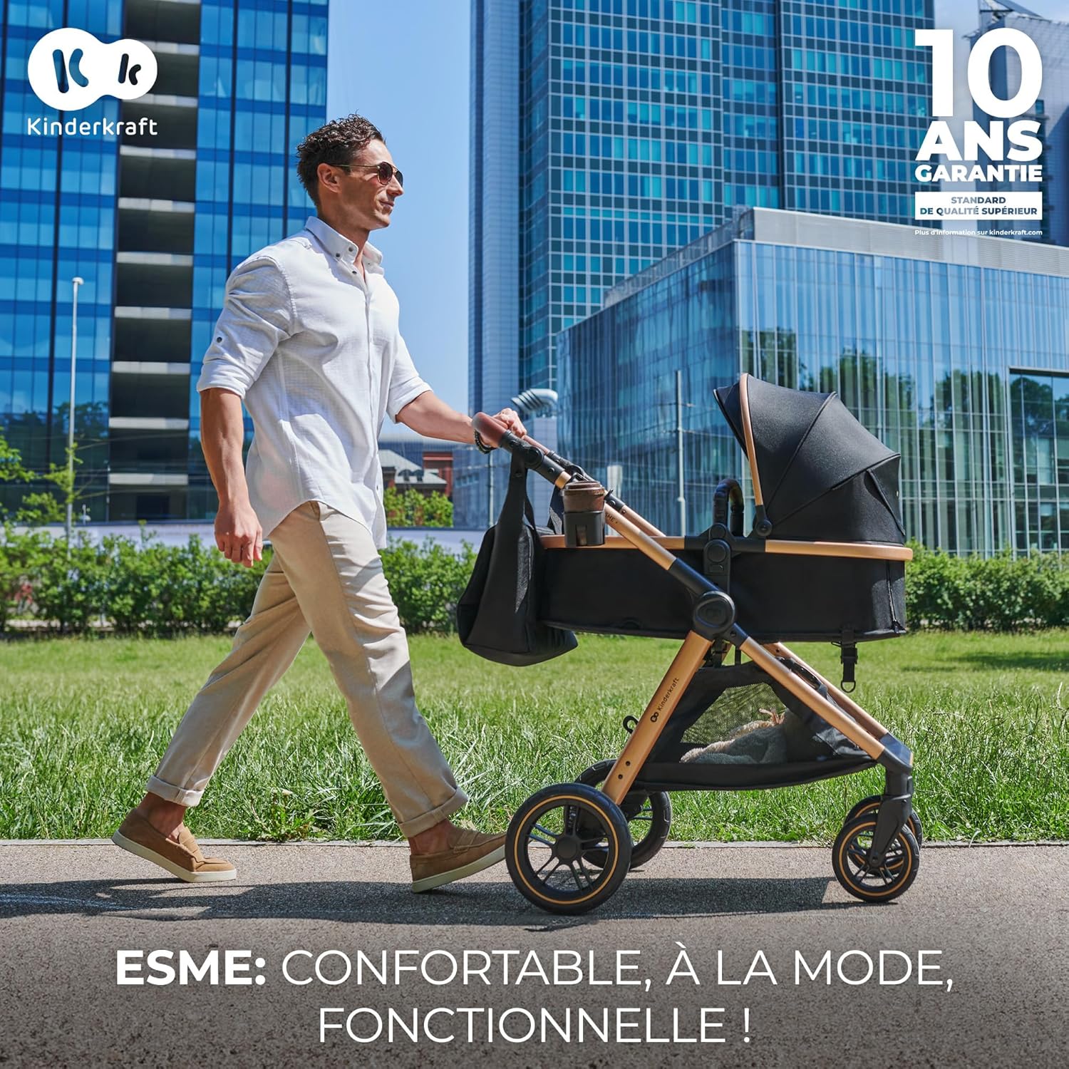 Kinderkraft ESME Poussette 3 en 1 avec porte-bébé Mink PRO I-Size, système de voyage, poussette bébé, poussette pliable, pour nouveau-né jusqu'à 4 ans, Noir