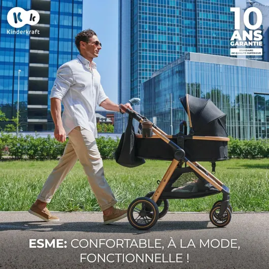 Kinderkraft ESME Poussette 3 en 1 avec porte-bébé Mink PRO I-Size, système de voyage, poussette bébé, poussette pliable, pour nouveau-né jusqu'à 4 ans, Noir