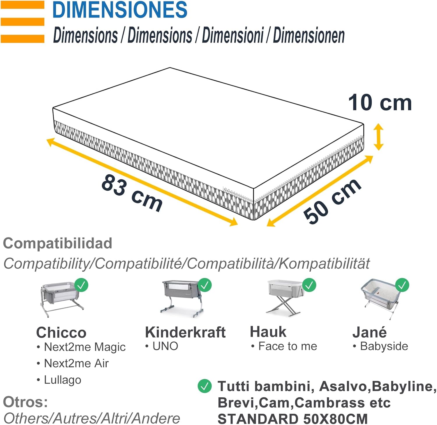 Epaisseur 10 cm Matelas Cododo 83x50 cm Dehoussable Hybride Réversible Double Face pour Berceau Lit Bebe co-Sleeping Respirant House Amovible Lavable Ferme Anti-étouffement hypoallergénique 50x83x10 cm