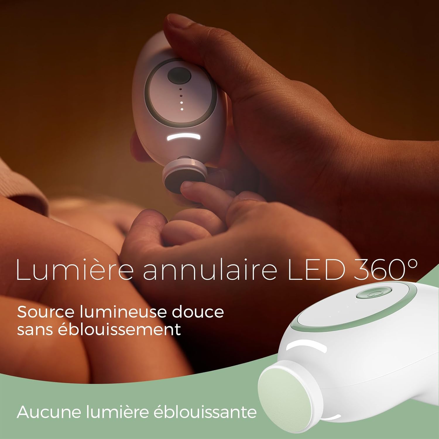 Lime à Ongles Électrique pour Bébé, Faible Bruit Coupe-Ongles Électrique avec Lumière Doux, Coupe-Ongles Électrique Rechargeable pour Soins des Ongles de Nouveau-Nés & Enfants, 7 Remplacements Vert