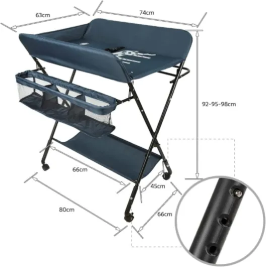 Table à Langer Pliante avec Panier de Rangement, Table à Langer Pliable et Portable pour Nouveaux Nés Design Ergonomique, Boucle de sécurité + Enregistrement de la Hauteur (Bleu foncé)