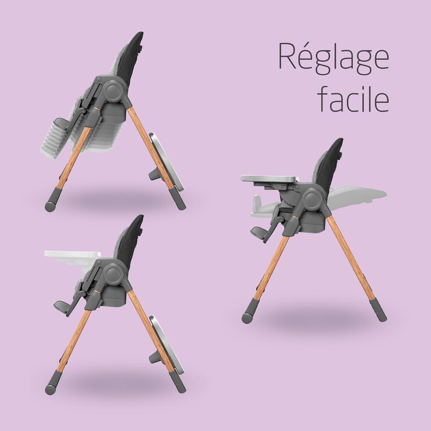 Maxi-Cosi Minla Chaise Haute Bébé Evolutive, 0 - 14 ans, 60 kg max, Chaise Haute Bébé, 9 Hauteurs Réglables, 5 Différentes Inclinaisons, 4 Positions de Plateau, Pliage compact, Essential Graphite