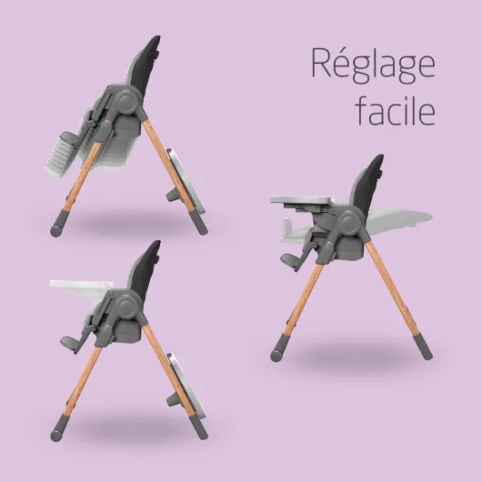 Maxi-Cosi Minla Chaise Haute Bébé Evolutive, 0 - 14 ans, 60 kg max, Chaise Haute Bébé, 9 Hauteurs Réglables, 5 Différentes Inclinaisons, 4 Positions de Plateau, Pliage compact, Essential Graphite