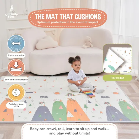 Tapis D'éveil Bébé Enfant Pliable Epais Réversible 150x180x1cm XXL - Tapis De Jeu De Sol et De Motricité en Mousse Favorisant Le Développement Sensoriel - Cadeau Naissance Dino 150x180cm Dino