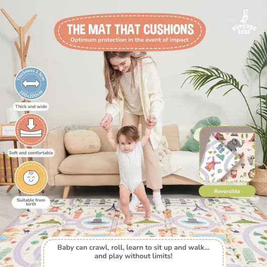 Tapis D'éveil Bébé Pliable Epais Réversible 180x200x1.5cm - Tapis De Jeu Pour Enfant Bebe, Tapis De Sol XXL En Mousse - Tapis De Motricité Favorisant Le Développement Sensoriel - Cadeau Naissance Bébé Unicorn