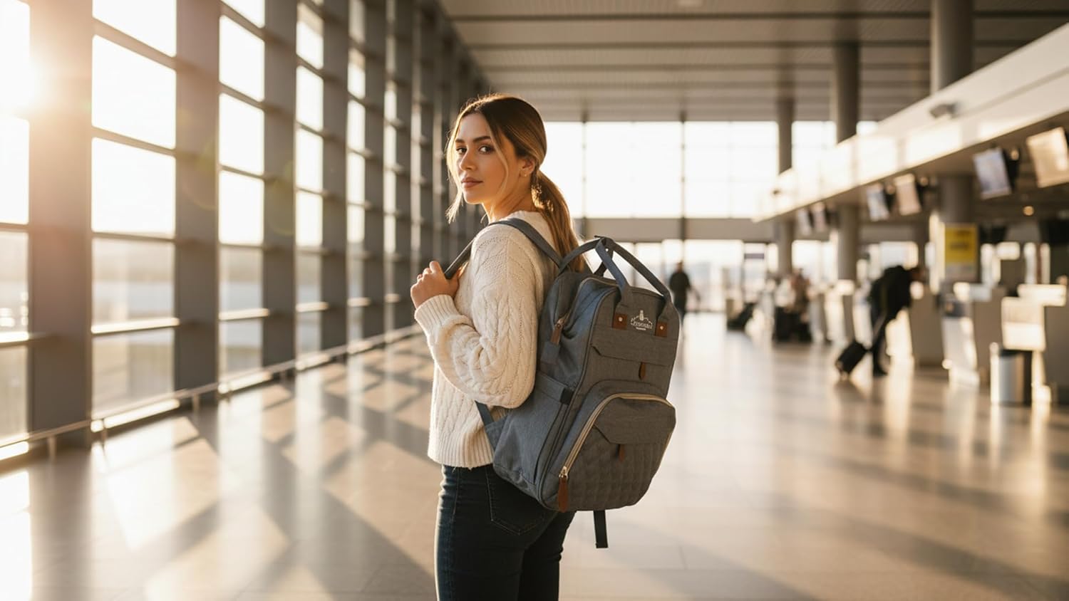 Sac à Dos à Langer – Grande Capacité avec 13 Poches, Station de change, moustiquaires, doublure isothérme, Cable USB.. - Sac de Voyage Multifonction, Imperméable – Gris