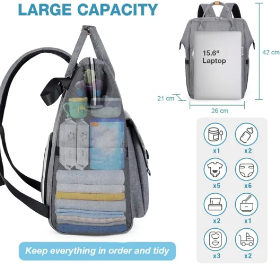 Sac à langer à porter comme un sac à dos avec matelas à langer Motifs flèches Gris