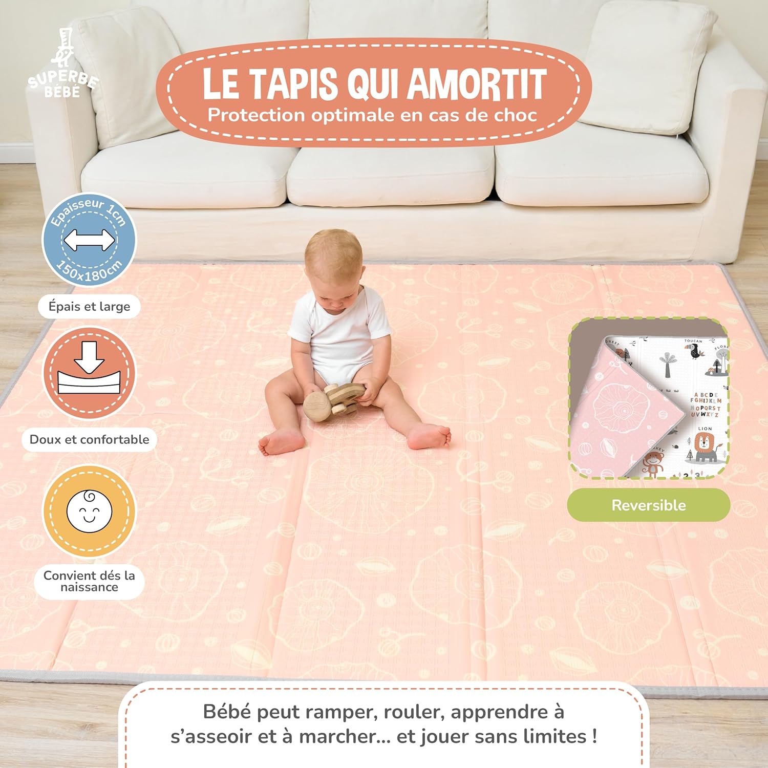 Tapis D'éveil Bébé Pliable Epais Réversible 150x180x1cm - tapis De Jeu Pour Enfant Bebe - tapis De Sol XXL En Mousse - Tapis De Motricité Favorisant Le Développement Sensoriel - Cadeau Naissance Bébé 150x180cm Campaign