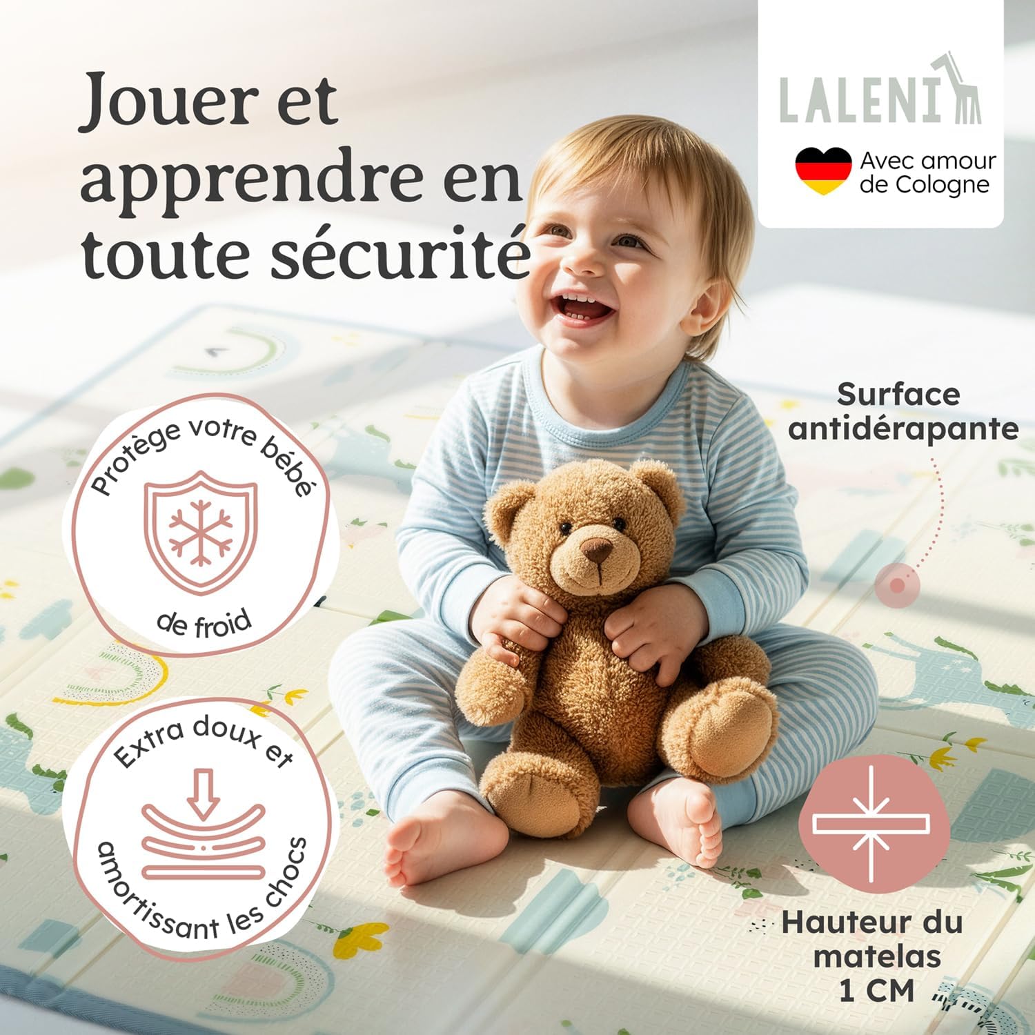 Tapis d’éveil bébé 150 × 180 × 1 cm – imperméable, pliable et antidérapant – revêtement isolant doux pour enfants, utilisable à l’intérieur et à l’extérieur – motif arc-en-ciel Arc-en-ciel 150x180x1cm