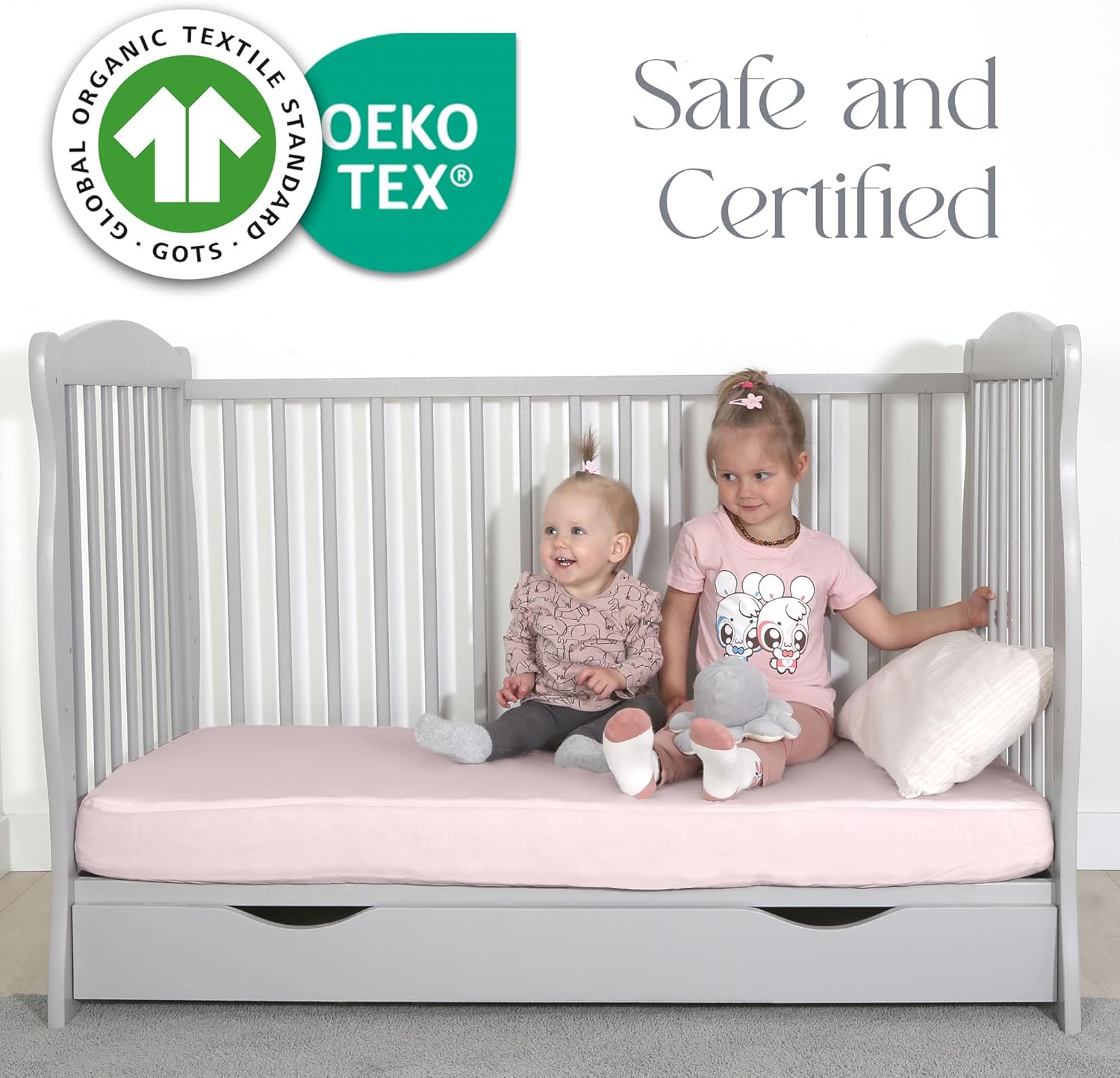 Drap Housse Bebe 60x120 – 100% Coton Biologique – Lot de 2 Draps 60x120 Lit Bebe et Respirants pour Lit Bébé – Couleur Rose 60 x 120 cm Pink