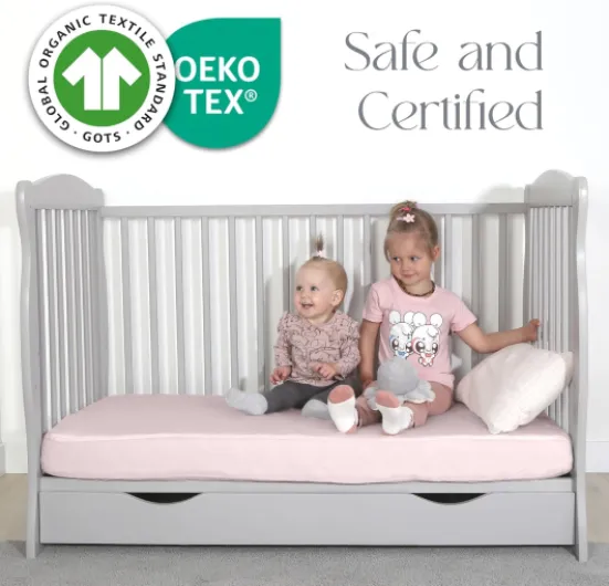 Drap Housse Bebe 60x120 – 100% Coton Biologique – Lot de 2 Draps 60x120 Lit Bebe et Respirants pour Lit Bébé – Couleur Rose 60 x 120 cm Pink