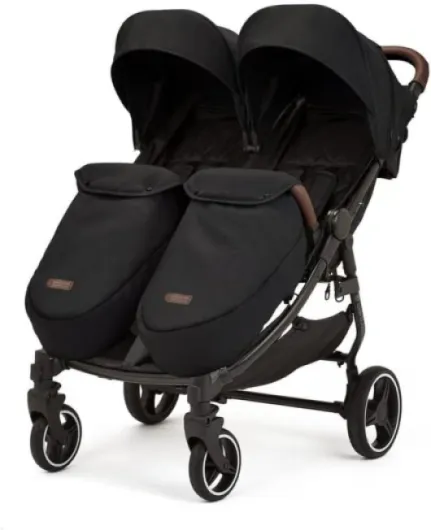 Venus Prime Poussette Double – Naissance à 15 kg (environ 3 ans), poussette double légère et pliable avec cocon pour nouveau-né, 2 chauffe-pieds matelassés et habillage pluie (Noir)