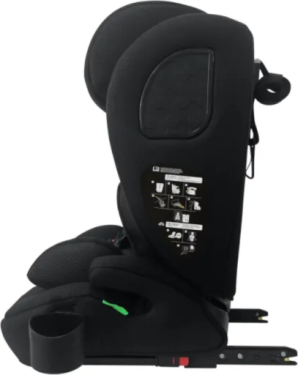 Milano Siège Auto Bébé ISOFIX Évolutif 76-150 cm de 9 à 36 kg 15 Mois à 12 Ans Têtière Ajustable 12 Niveaux de Réglages Protections Latérales Housse Amovible et Lavable Porte Gobelet Noir-Gris