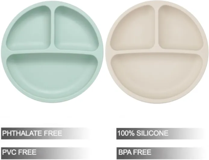 Set de Vaisselle pour Bébé - 2 Assiettes Divisées avec Ventouse en Silicone, 2 Sets de Cuillères et Fourchettes pour Bébé - Ustensiles d’Auto-Alimentation pour Diversification Alimentaire