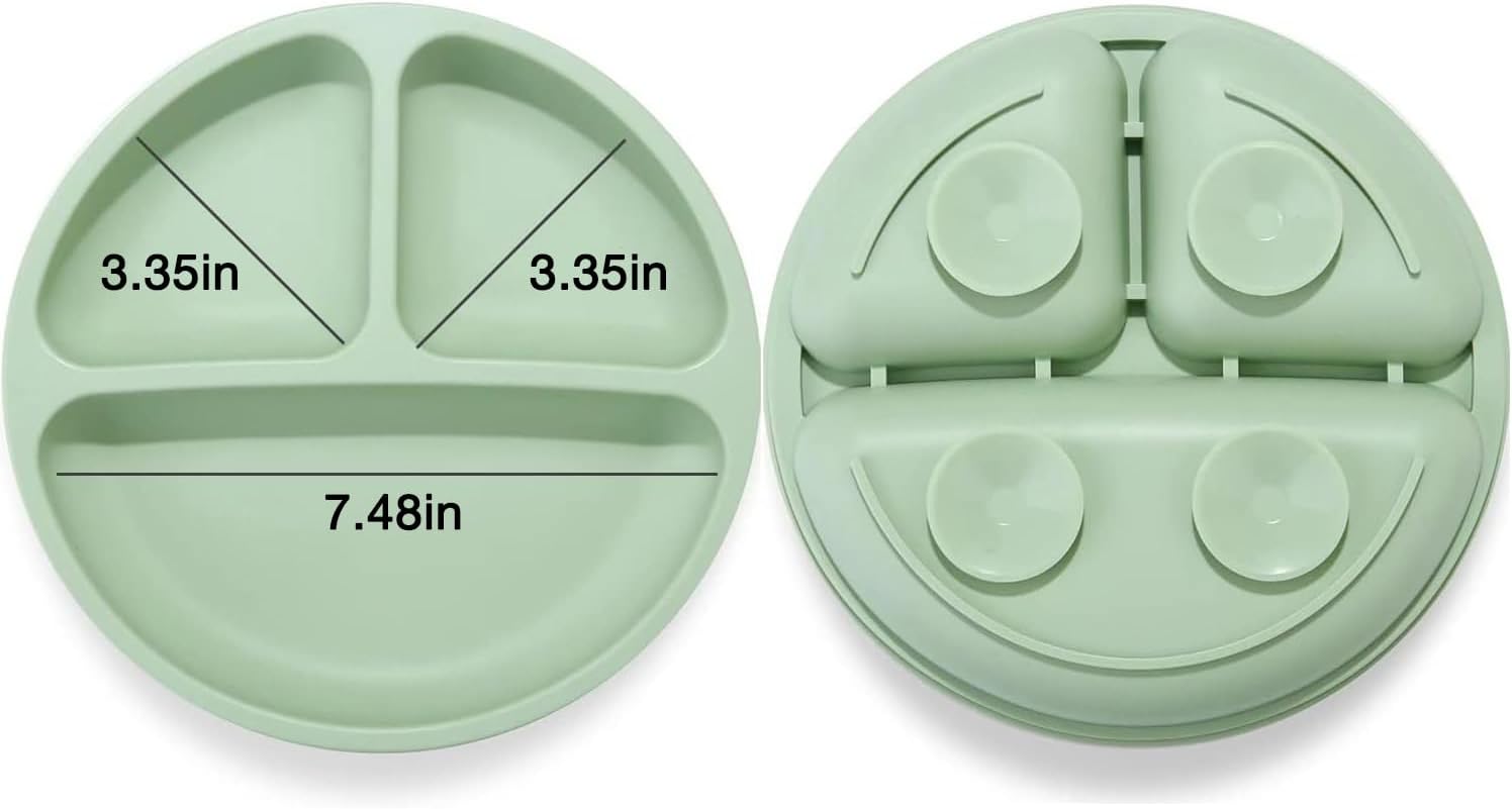 Lot de 3 assiettes divisées en silicone incassable pour bébé et tout-petit - Antidérapantes - Passe au lave-vaisselle et au micro-ondes - Silicone (Bleu/Vert/Marron) Bleu, Vert, Marron