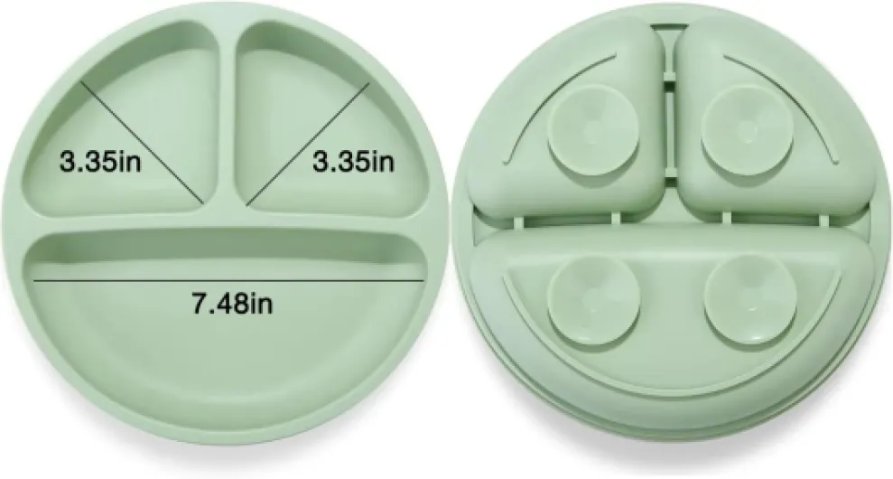Lot de 3 assiettes divisées en silicone incassable pour bébé et tout-petit - Antidérapantes - Passe au lave-vaisselle et au micro-ondes - Silicone (Bleu/Vert/Marron) Bleu, Vert, Marron