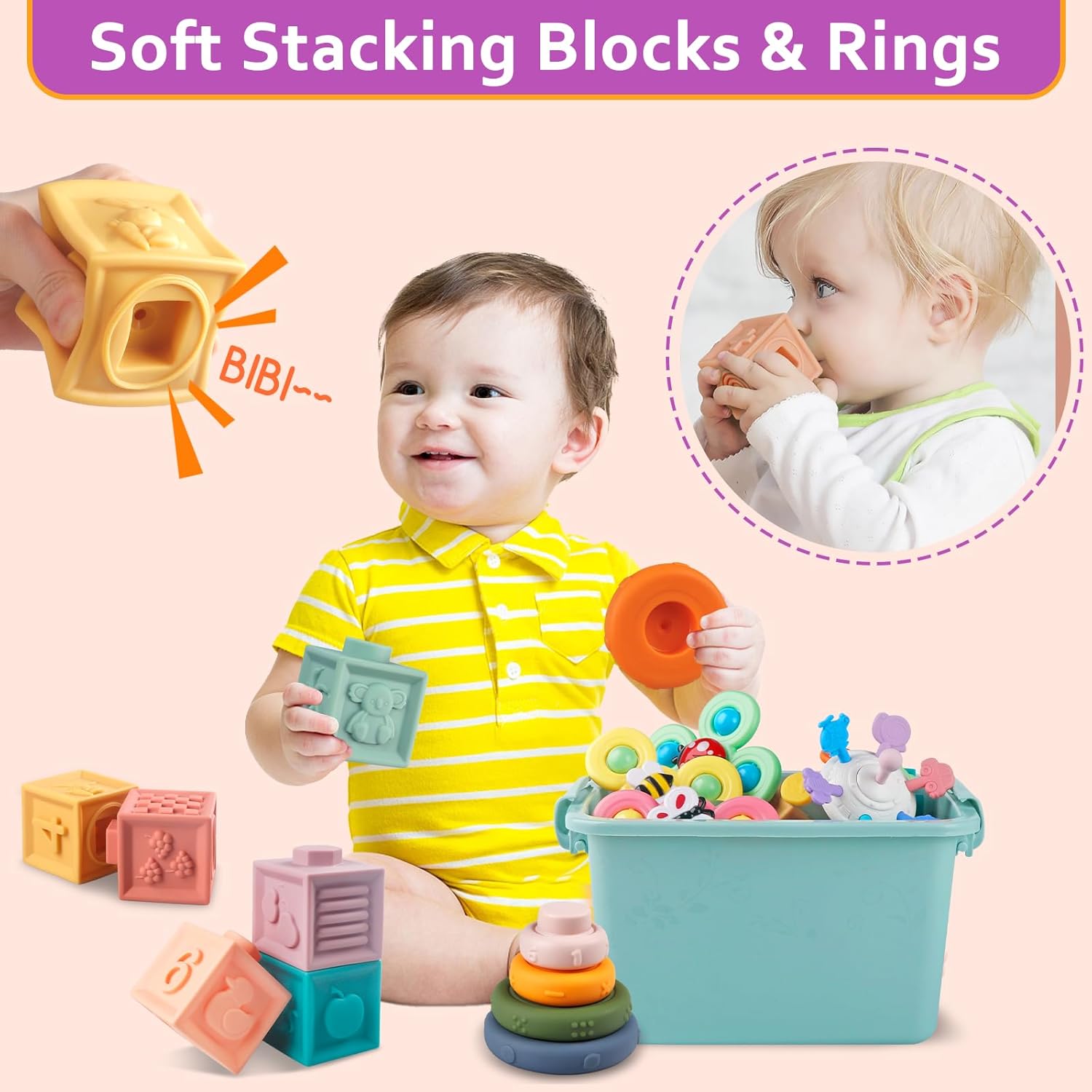 Jouets Bébés pour, Montessori Jeux Bébé Eveil, Jouets sensoriels, 6 en 1 avec Bebe Cube d'activité, œufs à associer, Jouet à Ventouse à Rotation (6 in 1) [Multiple]