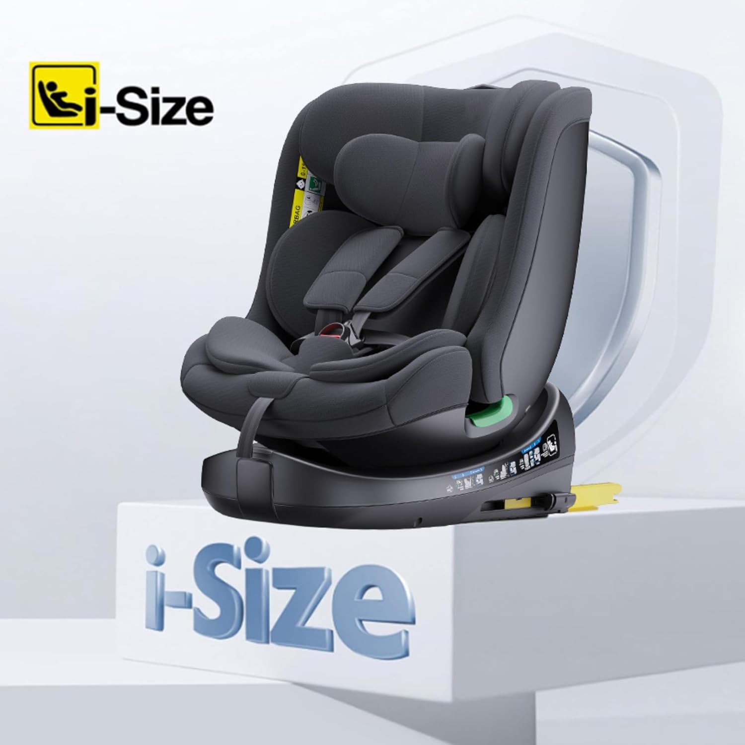 Siège auto bébé, I-SIZE 40-150 cm, 360° pivotant 0 à 36 kg évolutif, dès la naissance et jusqu'à 12 ans environ, Groupe 0/1/2/3, Isofix, RWF, FWF, Protections latérales sièges auto Gris