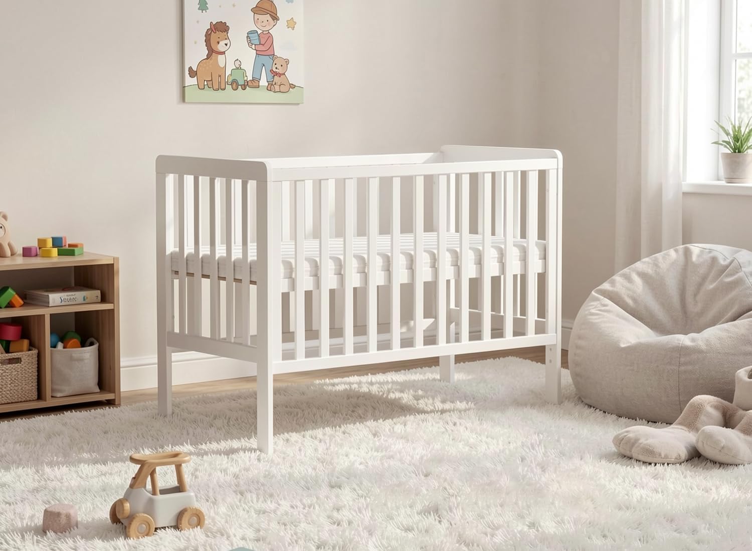 Lit bébé en Bois de 120x60 cm avec Matelas Luxueux en aloès, lit Convertible, Berceau, 3 Positions réglables du lit (120x60 cm) - Réglable en hauteur, Matelas inclus, Facile à observer 120x60cm