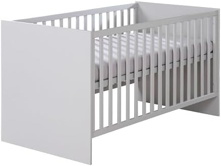 Lit Bébé Évolutif Lea - 70 x 140 cm - Convertible en Lit Enfant - Réglable en Hauteur - 3 Barreaux Amovibles - Beige/Gris