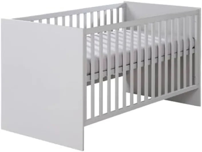 Lit Bébé Évolutif Lea - 70 x 140 cm - Convertible en Lit Enfant - Réglable en Hauteur - 3 Barreaux Amovibles - Beige/Gris