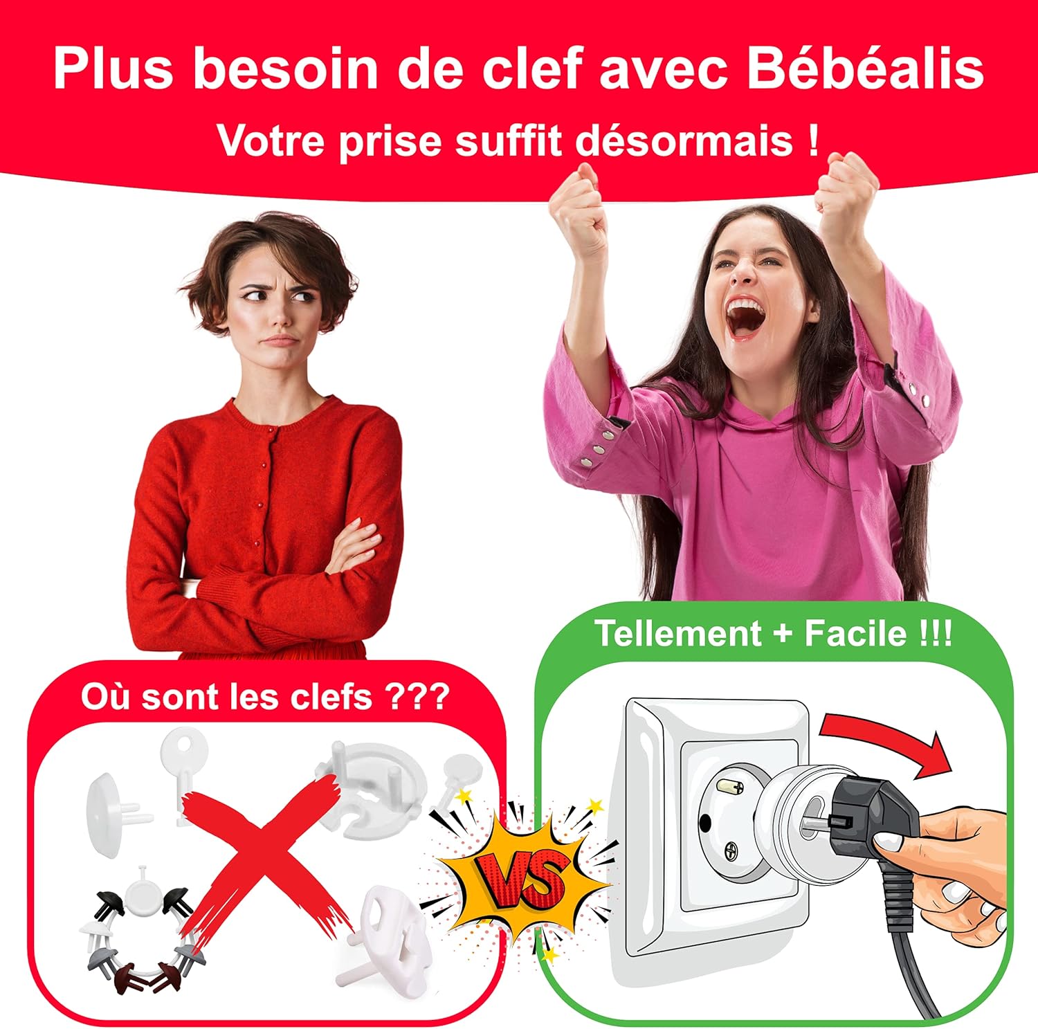 [Pack x10] Cache Prise Bebe Français [ sans Clef Ni Adhésif] - INVENTÉ ET FABRIQUÉ en France - Guide Sécurité Bébé - Protection Enfant - Cache-Prise Électrique Maison Puériculture