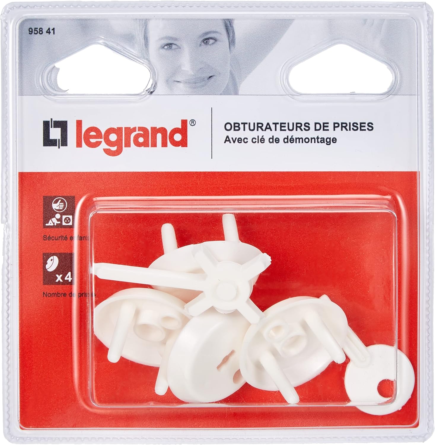 Cache-prises de courant - 4 caches pour prise avec terre, Blanc