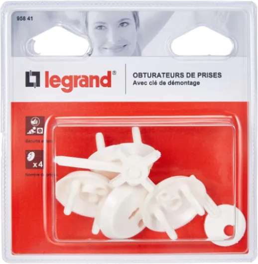 Cache-prises de courant - 4 caches pour prise avec terre, Blanc