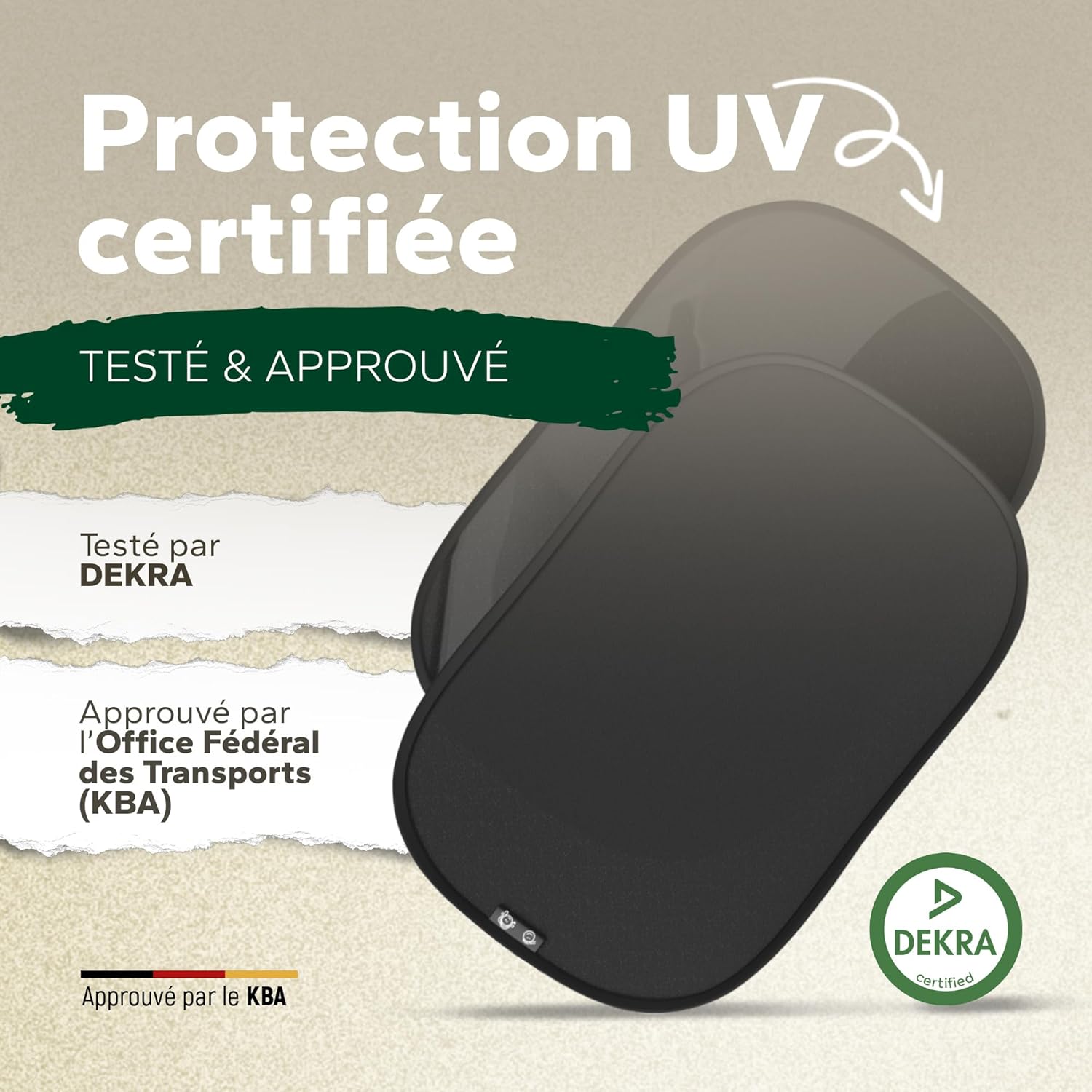 Pare-Soleil pour Voiture de bébé - Certifié UPF50+ - Auto-Adhésifs - Certifié DEKRA - Pare-Soleil d'enfant - Matériau Premium GSM 105 - pour Enfants,Pose Rapide/Facile,Sac de Rangement fourni