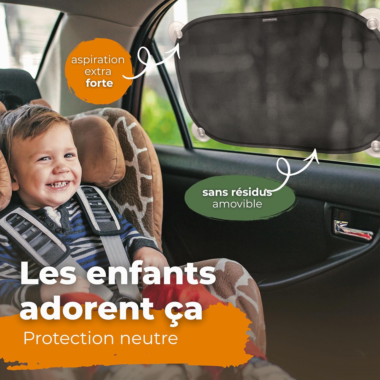 Pare-Soleil Voiture bébé avec Protection UV certifiée, Universel 48 x 30 cm, 2 pièces Pare-Soleil, avec ventouses Noir