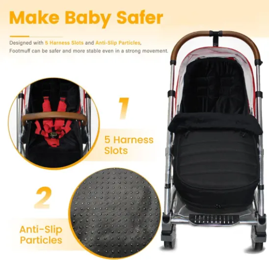 Chancelière Universelle Poussette, Chanceliere Bebe Poussette Bebe Confort, Chancelière Poussette avec Fermetures Éclair, Doublées Polaire Chancelières pour Landau, Lavable et Détachable Noir 2