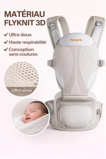 Porte-Bébé Ergonomique avec Siège de Hanche, Respirante 4D, Système Modulaire 2-en-1, Fermeture Magnétique Frontale, Multi-Positions, Beige