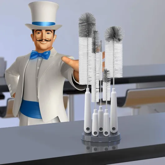MR.SIGA Ensemble de 5 Brosses Bouteille avec Support de Rangement, Goupillon Bouteille Brosse Biberon Bébé Thermos Gobelet Verre Tasse