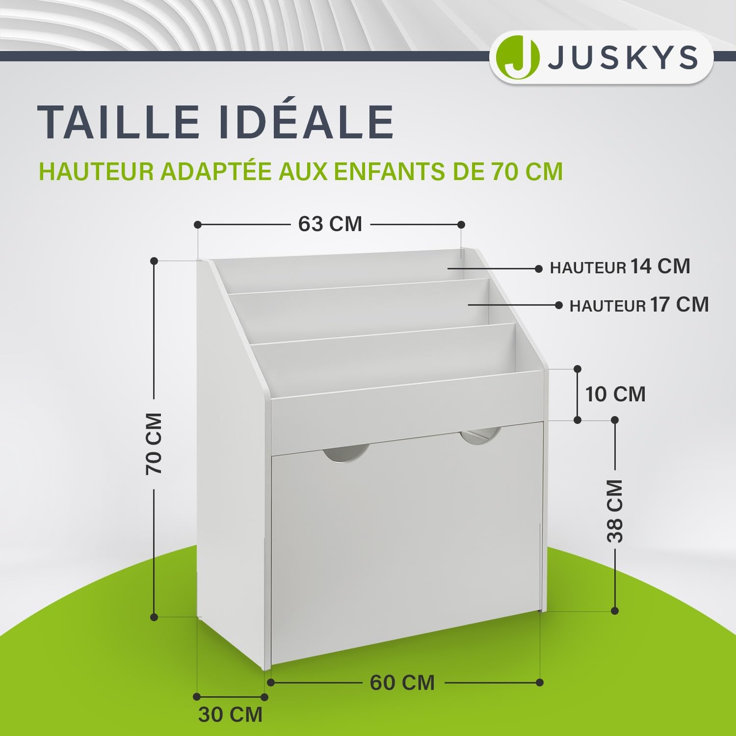 Bibliothèque pour Enfants avec 3 Compartiments et Coffre à Jouets – Étagère en Bois Blanc – 63 x 30 x 70 cm lPL – Rangement pour Livres et Jouets dans la Chambre d'enfant